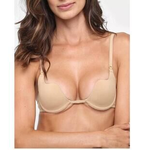 Liz Up Free Bra Nude 32D Plunge Padded Lined Wireless Strapless NWT
